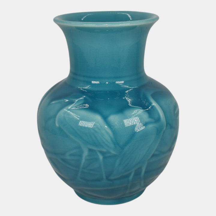 Rookwood 1937 Vintage Art Pottery High Glaze Blue Egret Ceramic Vase 6516 - Just Art Pottery