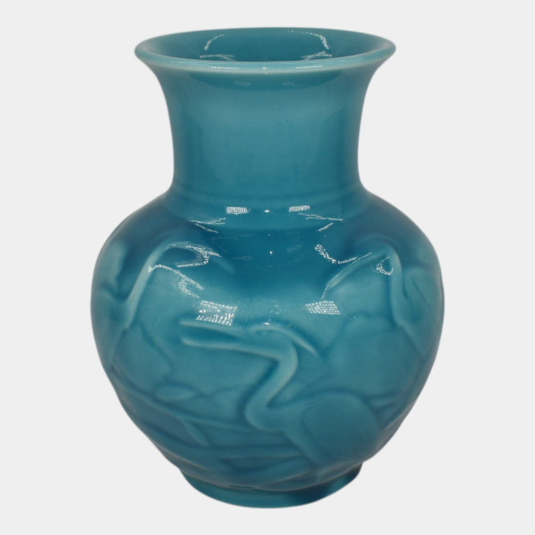 Rookwood 1937 Vintage Art Pottery High Glaze Blue Egret Ceramic Vase 6516 - Just Art Pottery