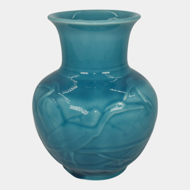 Rookwood 1937 Vintage Art Pottery High Glaze Blue Egret Ceramic Vase 6516 - Just Art Pottery