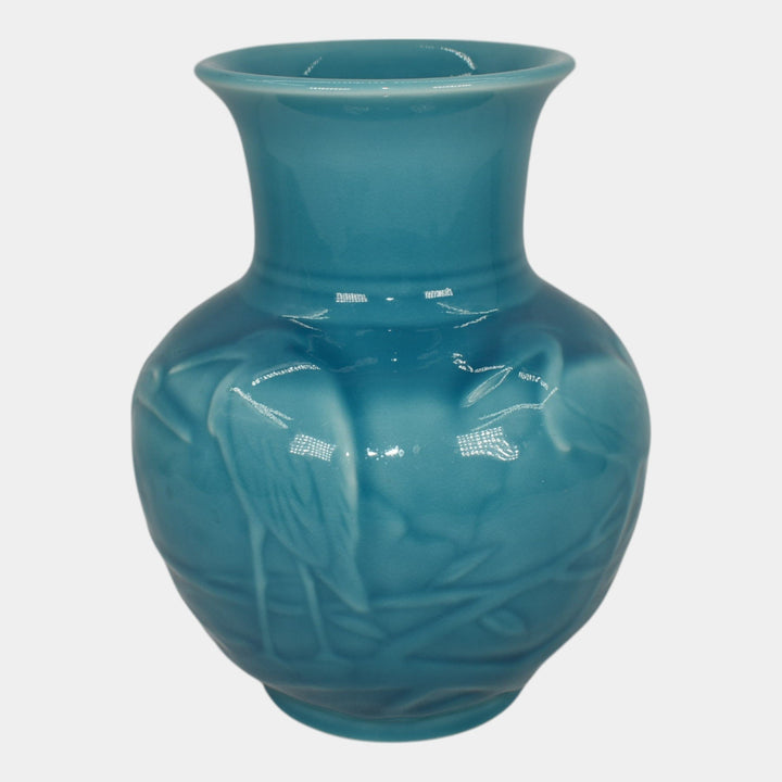 Rookwood 1937 Vintage Art Pottery High Glaze Blue Egret Ceramic Vase 6516 - Just Art Pottery