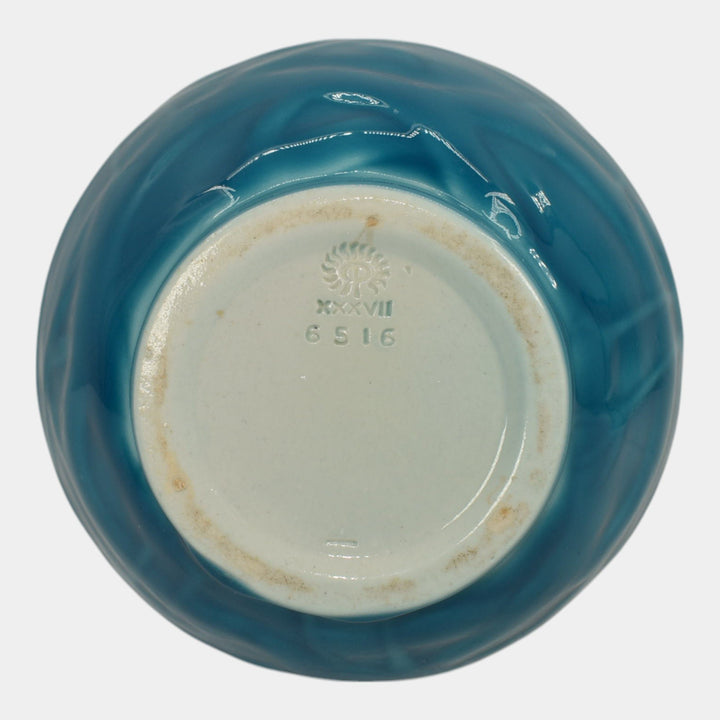 Rookwood 1937 Vintage Art Pottery High Glaze Blue Egret Ceramic Vase 6516 - Just Art Pottery