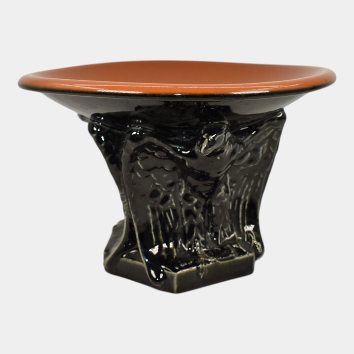 Rookwood 1923 Vintage Pottery Jet Black Brown Eagle Compote Bowl 2664 - Just Art Pottery