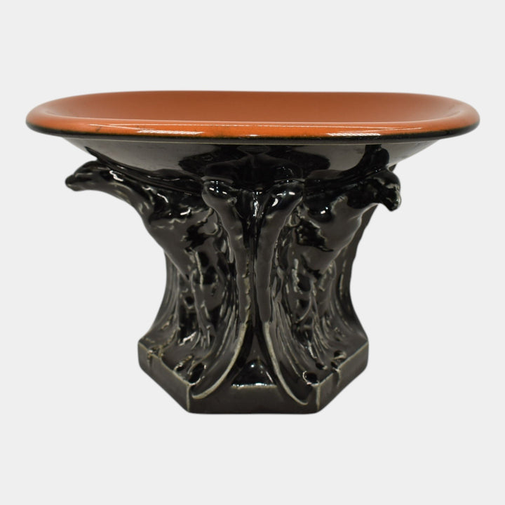 Rookwood 1923 Vintage Pottery Jet Black Brown Eagle Compote Bowl 2664 - Just Art Pottery