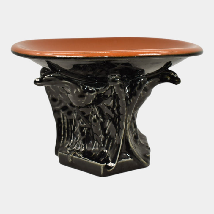 Rookwood 1923 Vintage Pottery Jet Black Brown Eagle Compote Bowl 2664 - Just Art Pottery