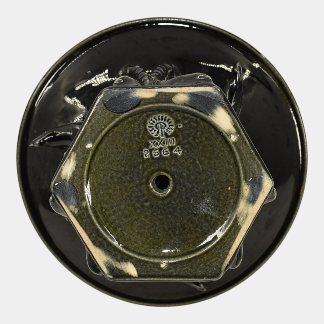 Rookwood 1923 Vintage Pottery Jet Black Brown Eagle Compote Bowl 2664 - Just Art Pottery