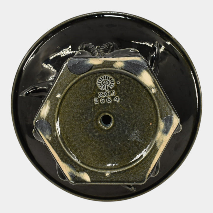 Rookwood 1923 Vintage Pottery Jet Black Brown Eagle Compote Bowl 2664 - Just Art Pottery