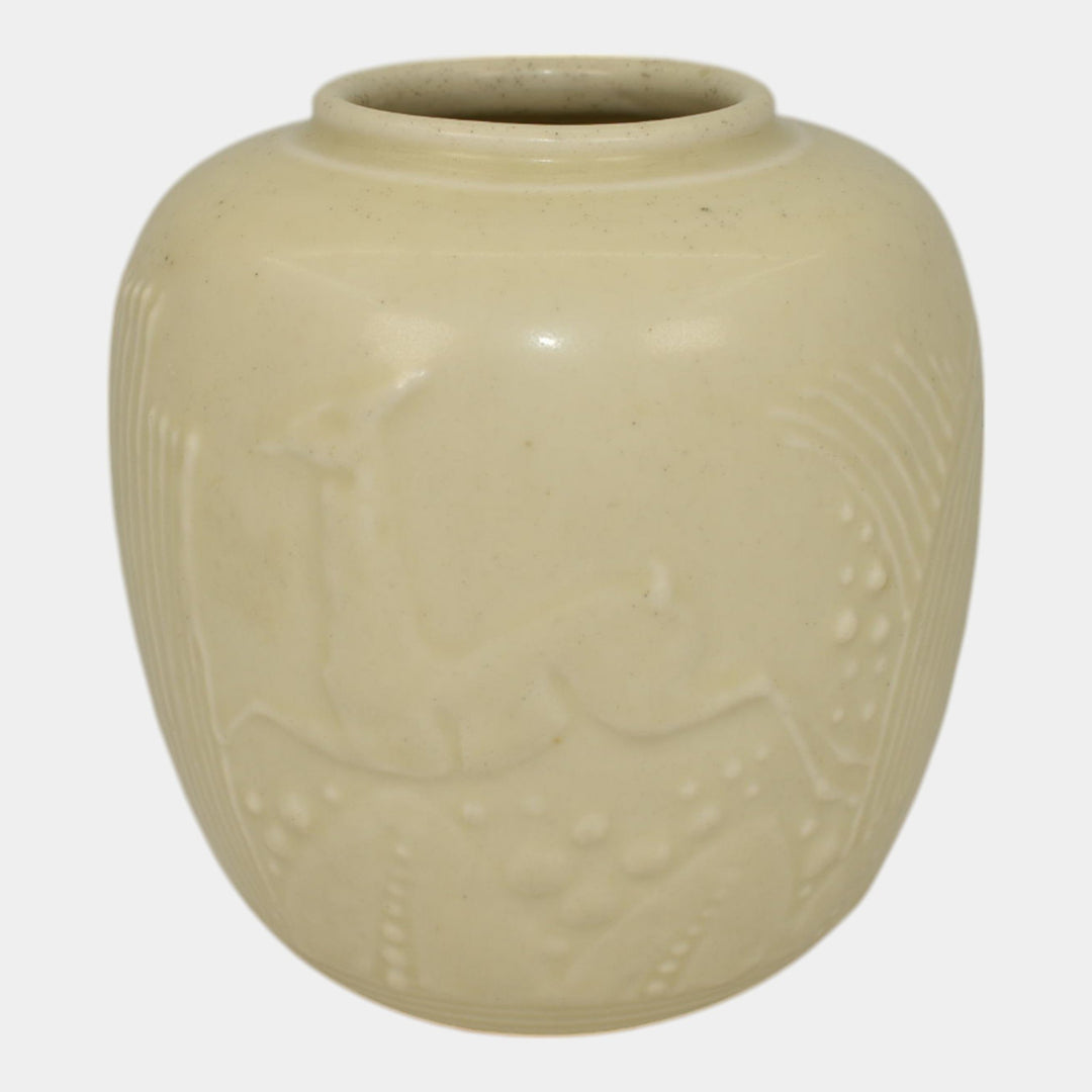Rookwood Pottery 1931 Vintage Art Deco Pottery White Prancing Deer Vase 6214 - Just Art Pottery
