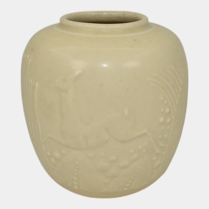 Rookwood Pottery 1931 Vintage Art Deco Pottery White Prancing Deer Vase 6214 - Just Art Pottery