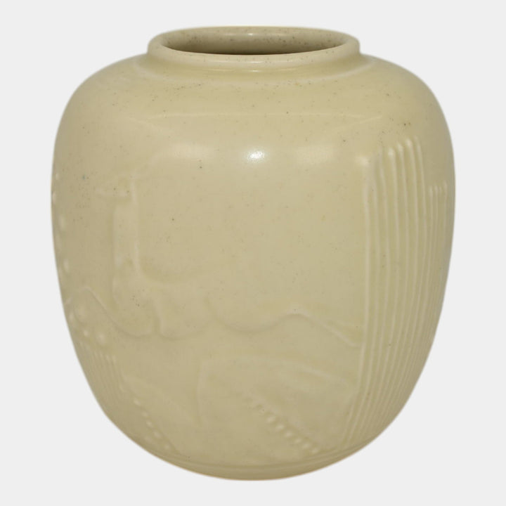 Rookwood Pottery 1931 Vintage Art Deco Pottery White Prancing Deer Vase 6214 - Just Art Pottery