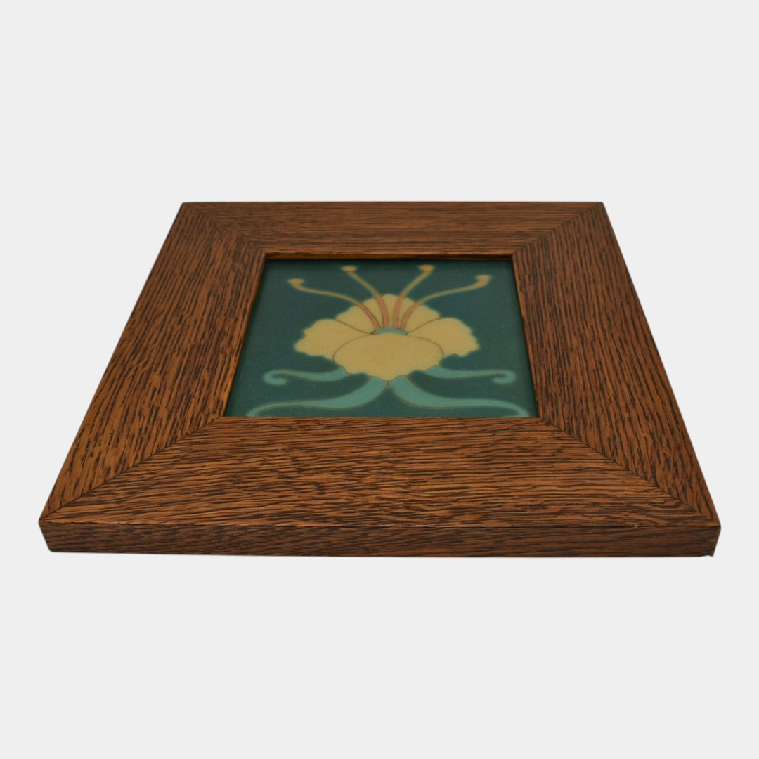 Van Briggle Modern Deco Pottery Yellow Flower Green Framed Wall Art Tile