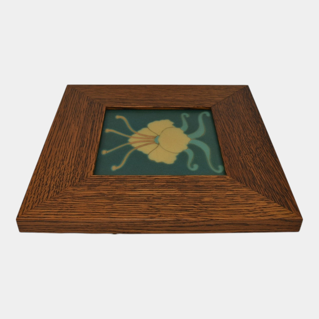 Van Briggle Modern Deco Pottery Yellow Flower Green Framed Wall Art Tile