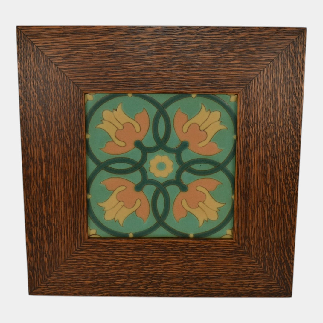 Van Briggle Modern Deco Green Tulip Pottery Framed Wall Art Tile