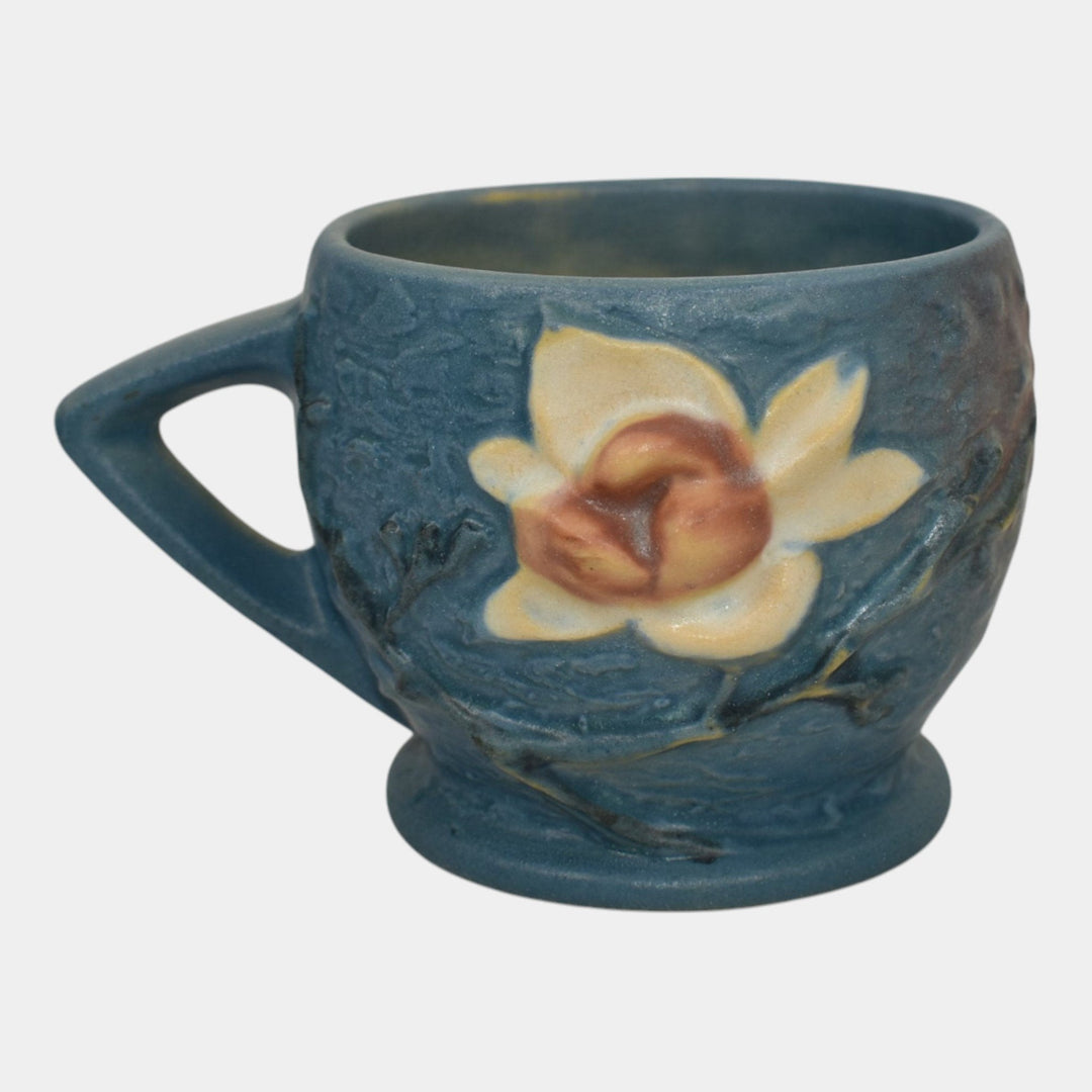 Roseville Magnolia 1943 Vintage Art Pottery Blue Ceramic Mug 3-3