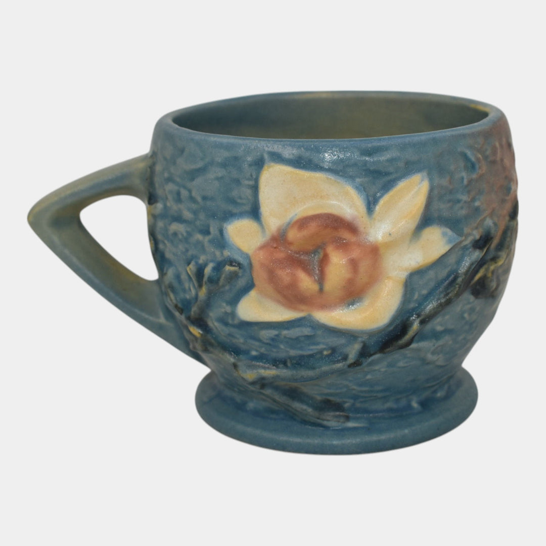 Roseville Magnolia 1943 Vintage Art Pottery Blue Ceramic Mug 3-3