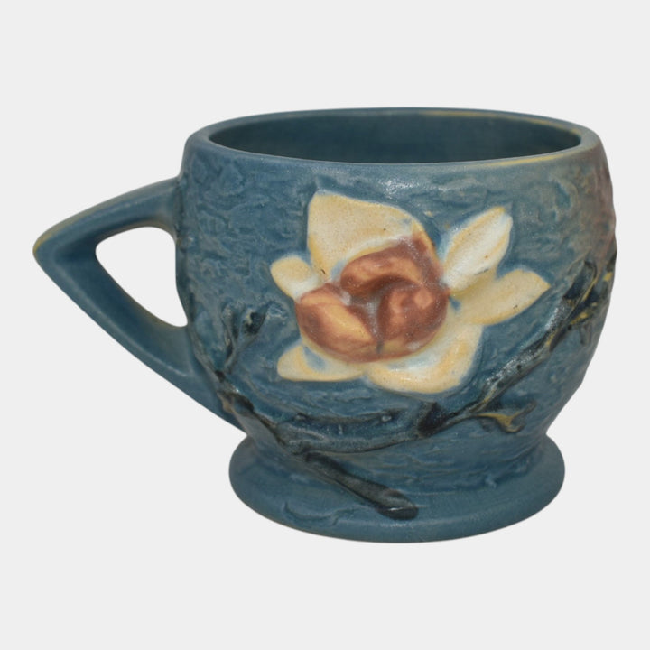 Roseville Magnolia 1943 Vintage Art Pottery Blue Ceramic Mug 3-3 - Just Art Pottery