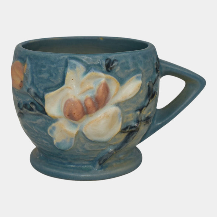 Roseville Magnolia 1943 Vintage Art Pottery Blue Ceramic Mug 3-3