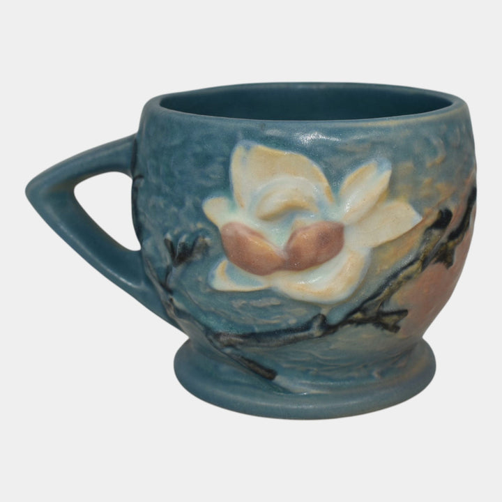 Roseville Magnolia 1943 Vintage Art Pottery Blue Ceramic Mug 3-3