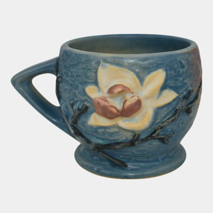 Roseville Magnolia 1943 Vintage Art Pottery Blue Ceramic Mug 3-3