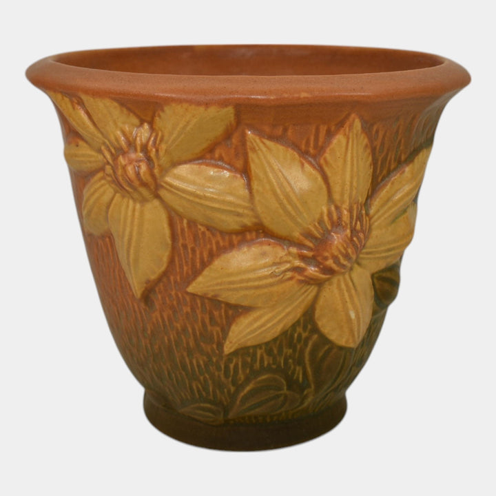 Roseville Pottery Clematis Brown 1944 Flower Pot 668-5