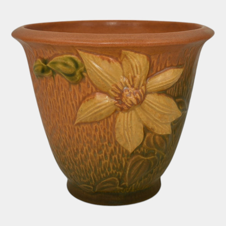 Roseville Pottery Clematis Brown 1944 Flower Pot 668-5