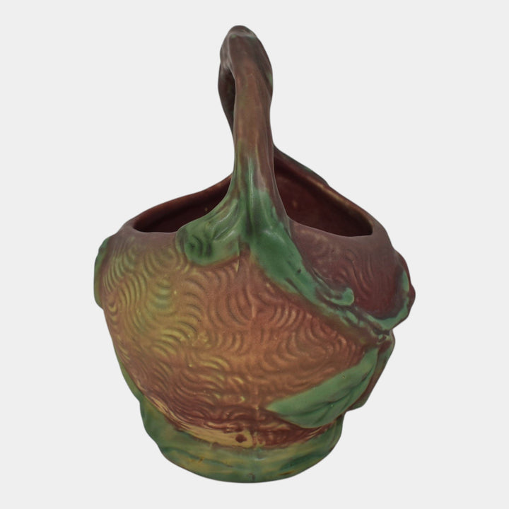 Weller Malverne 1920-33 Vintage Art Pottery Red And Green Ceramic Basket - Just Art Pottery