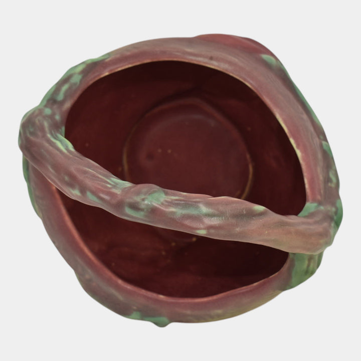 Weller Malverne 1920-33 Vintage Art Pottery Red And Green Ceramic Basket - Just Art Pottery