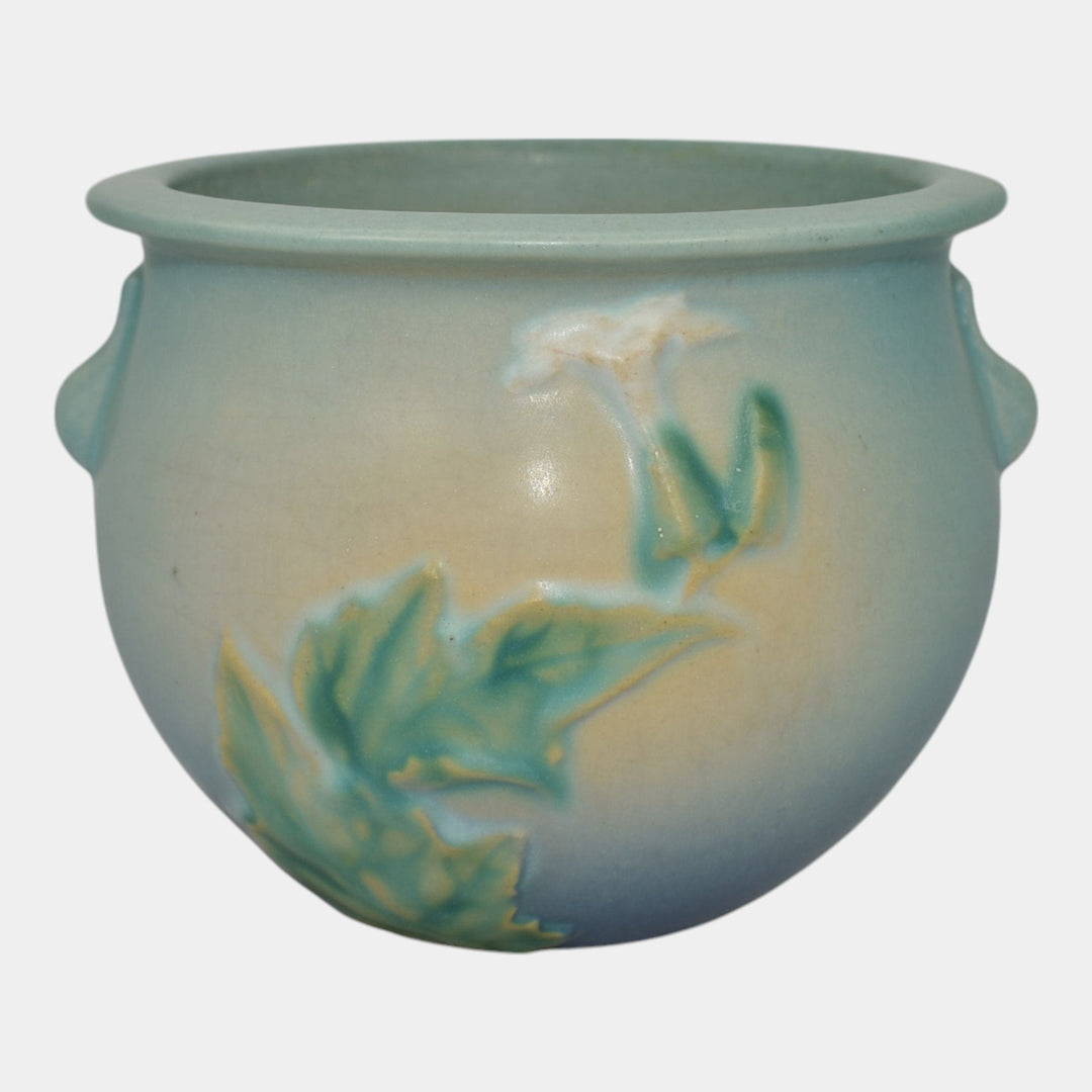 Roseville Thornapple Blue 1937 Vintage Art Deco Pottery Jardiniere Planter 638-4 - Just Art Pottery