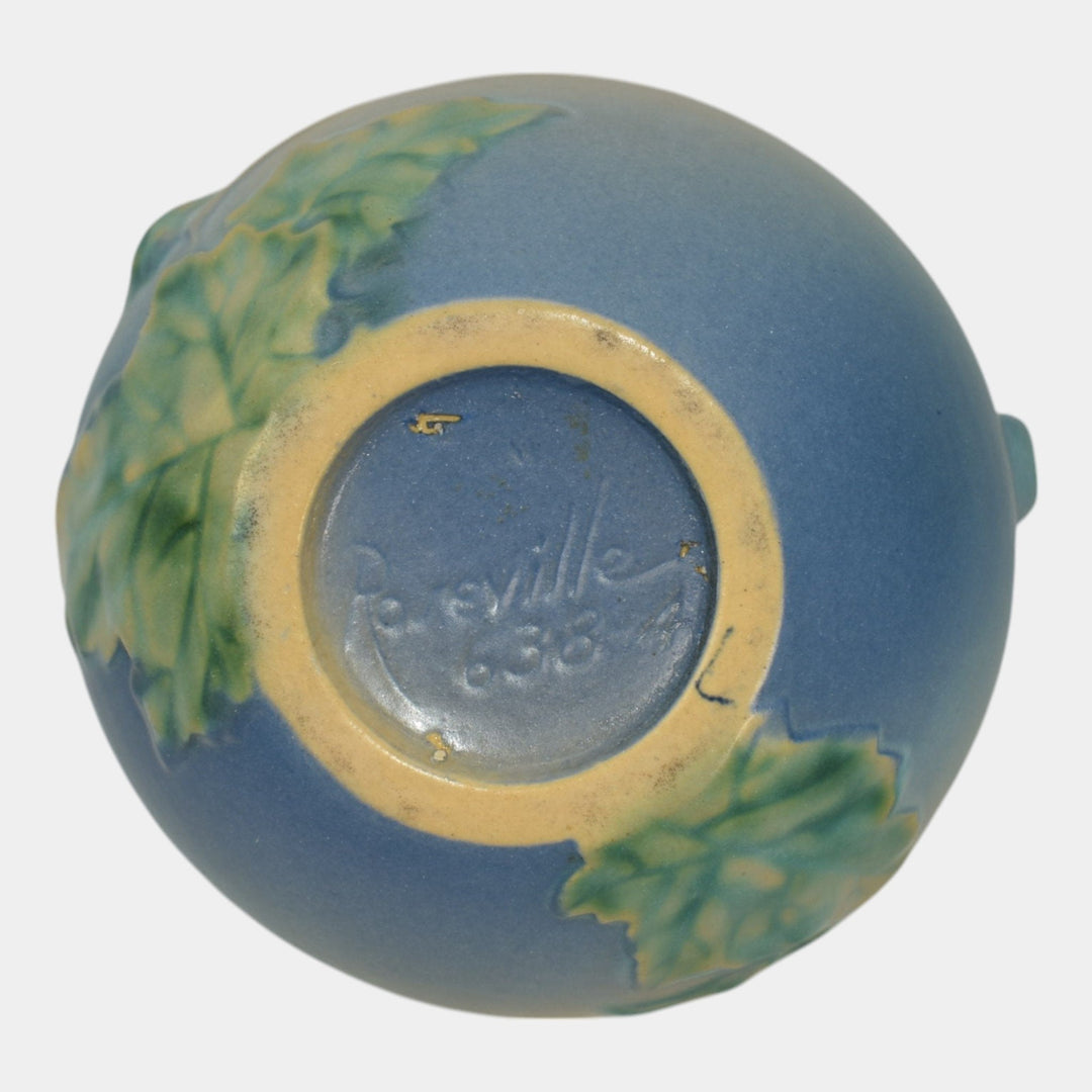 Roseville Thornapple Blue 1937 Vintage Art Deco Pottery Jardiniere Planter 638-4 - Just Art Pottery