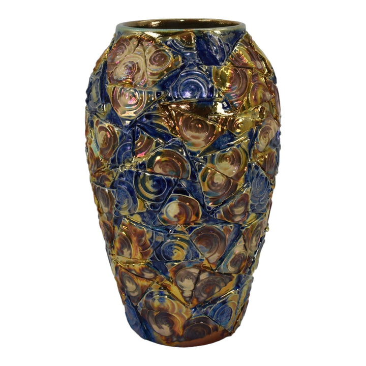 Paul Katrich Studio Pottery The Third Eye Blue And Gold Luster Ceramic Vase 1793