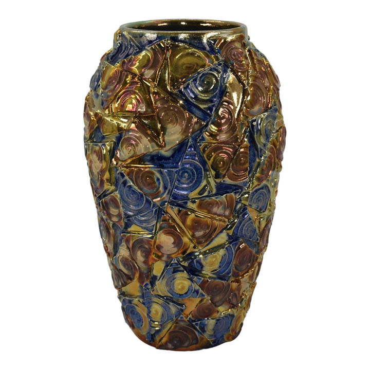 Paul Katrich Studio Pottery The Third Eye Blue And Gold Luster Ceramic Vase 1793