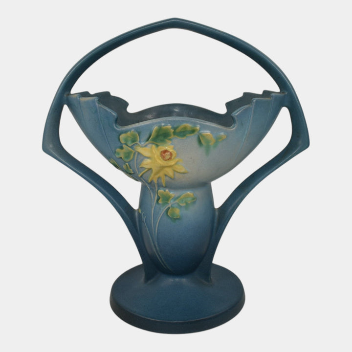 Roseville Columbine Blue 1941 Vintage Art Pottery Ceramic Basket 368-12