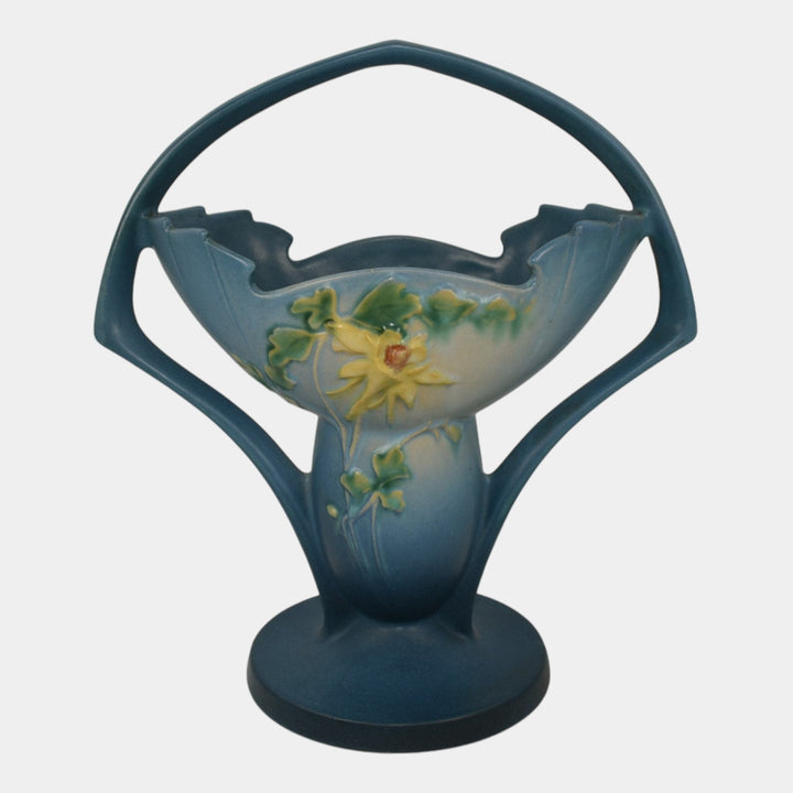 Roseville Columbine Blue 1941 Vintage Art Pottery Ceramic Basket 368-12