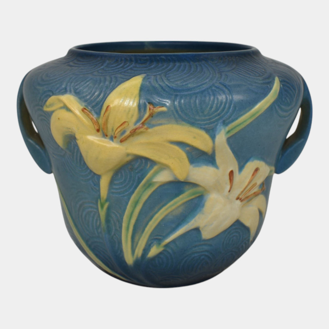 Roseville Zephyr Lily Blue 1946 Vintage Art Pottery Planter Vase 471-6 - Just Art Pottery
