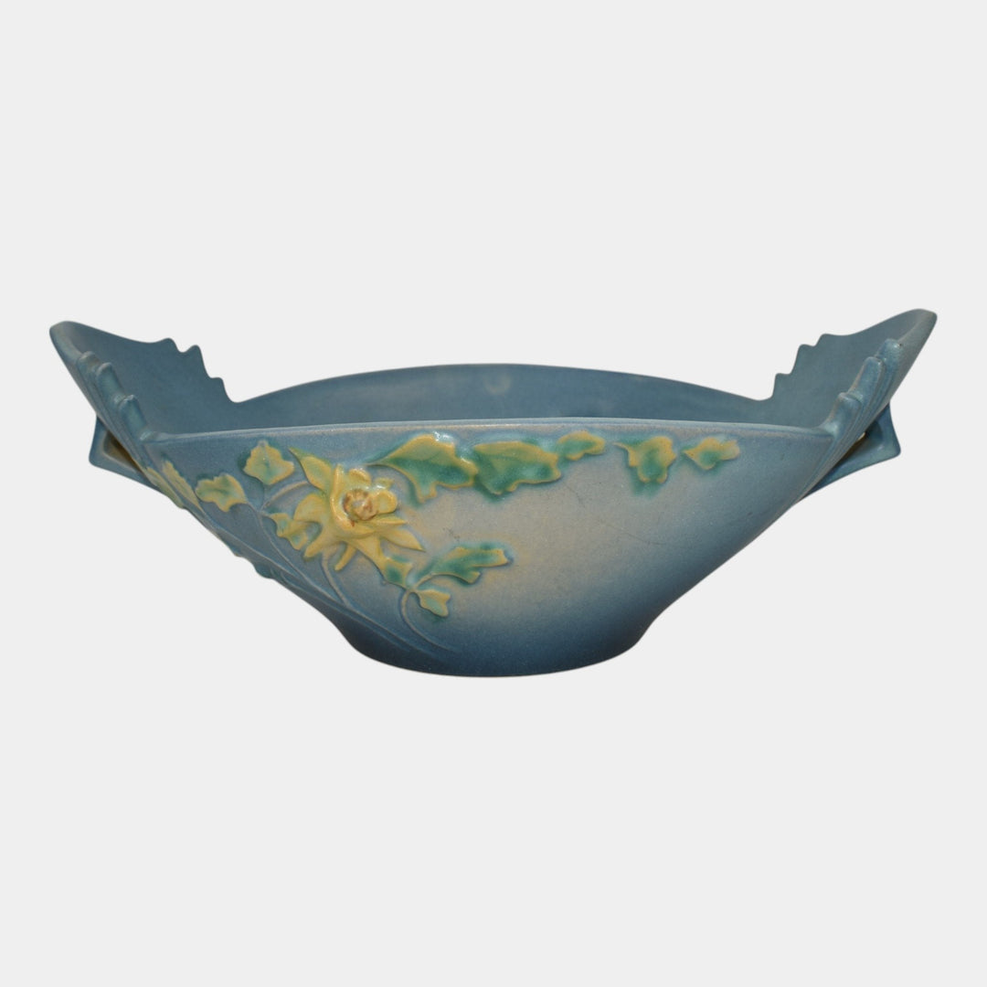 Roseville Columbine Blue 1941 Mid Century Modern Art Pottery Console Bowl 404-10