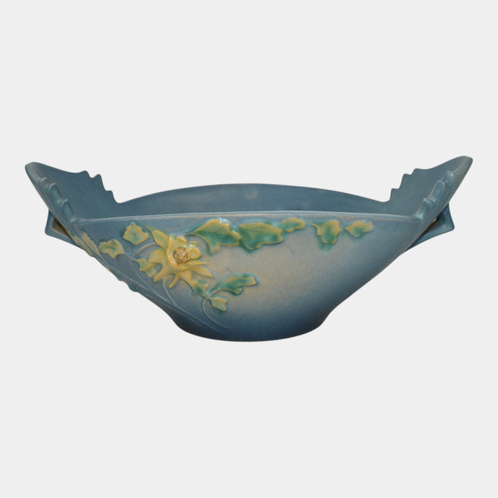 Roseville Columbine Blue 1941 Mid Century Modern Art Pottery Console Bowl 404-10