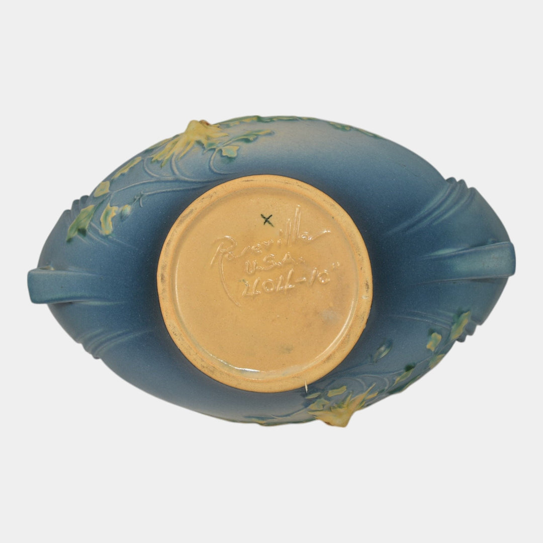 Roseville Columbine Blue 1941 Mid Century Modern Art Pottery Console Bowl 404-10