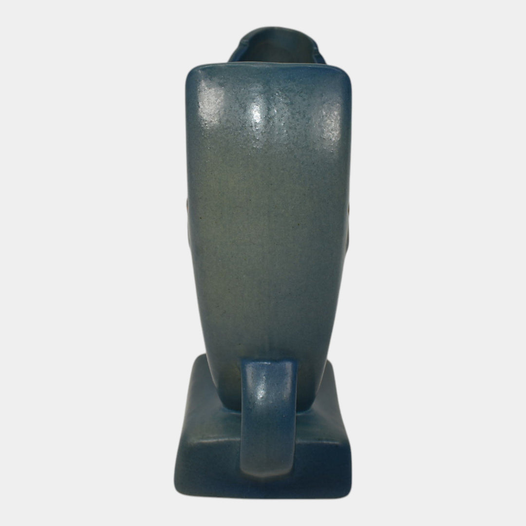 Roseville Snowberry Blue 1947 Mid Century Modern Pottery Ceramic Fan Vase 1FH-6 - Just Art Pottery