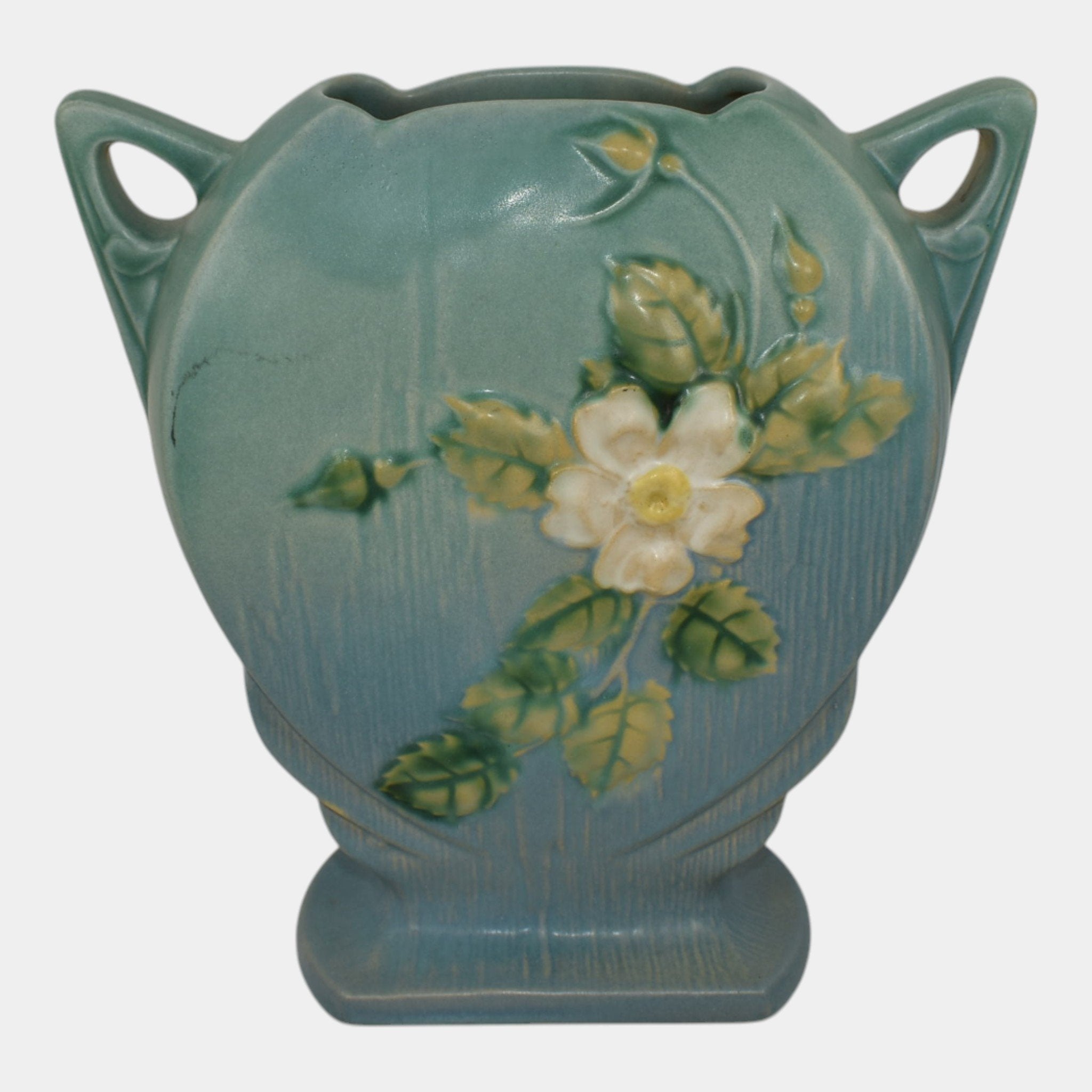 Roseville White Rose Blue 1940 Vintage Mid Century Modern Pottery 