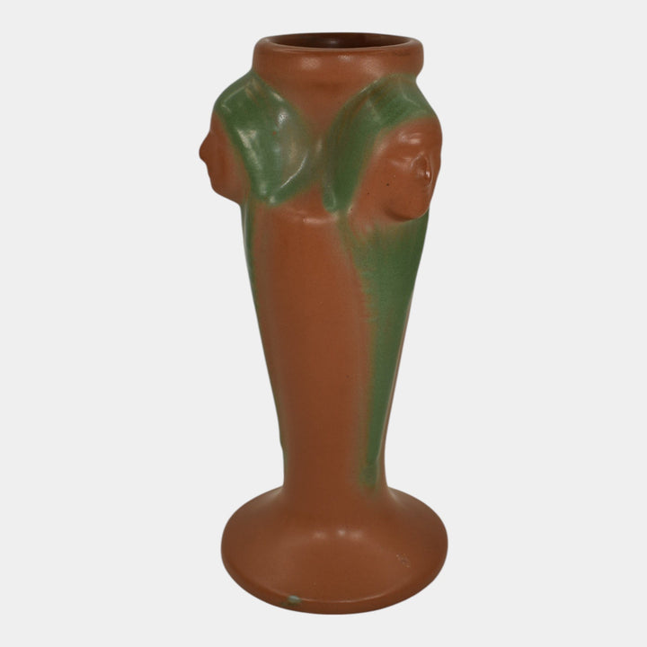 Van Briggle Pottery 1920s Three Native American Faces Mountain Crag Brown Vase