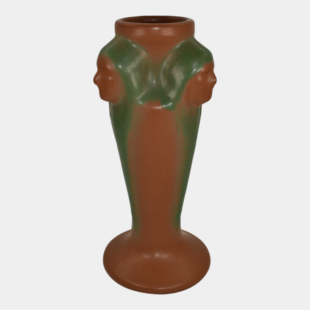 Van Briggle Pottery 1920s Three Native American Faces Mountain Crag Brown Vase