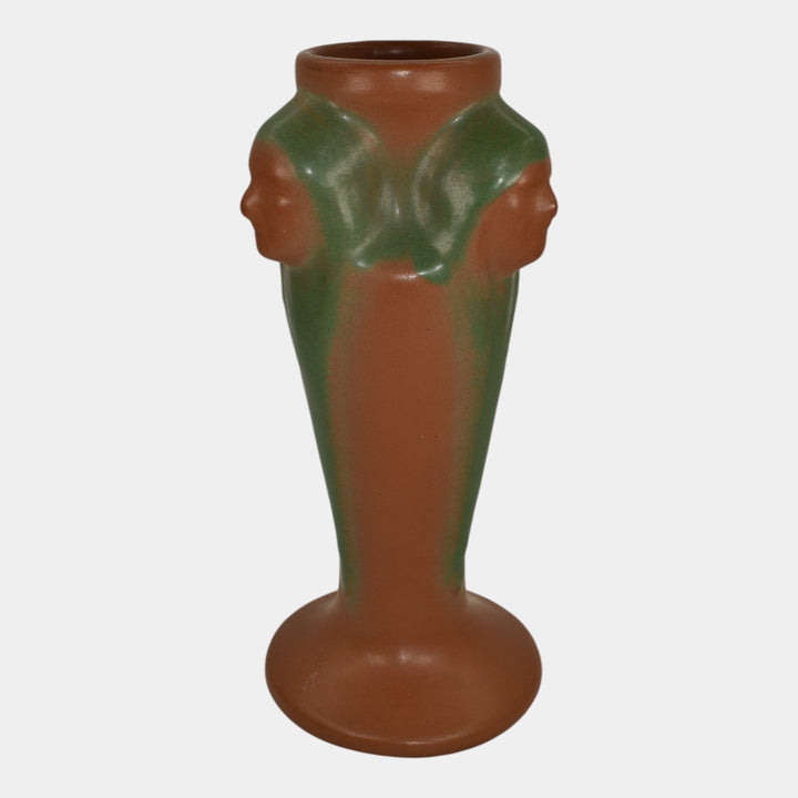 Van Briggle Pottery 1920s Three Native American Faces Mountain Crag Brown Vase