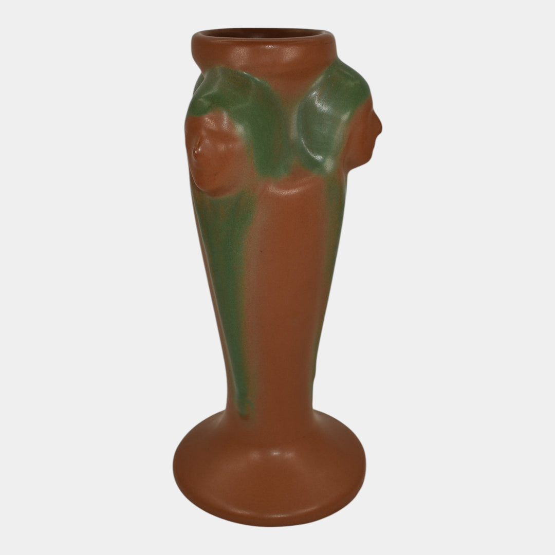 Van Briggle Pottery 1920s Three Native American Faces Mountain Crag Brown Vase