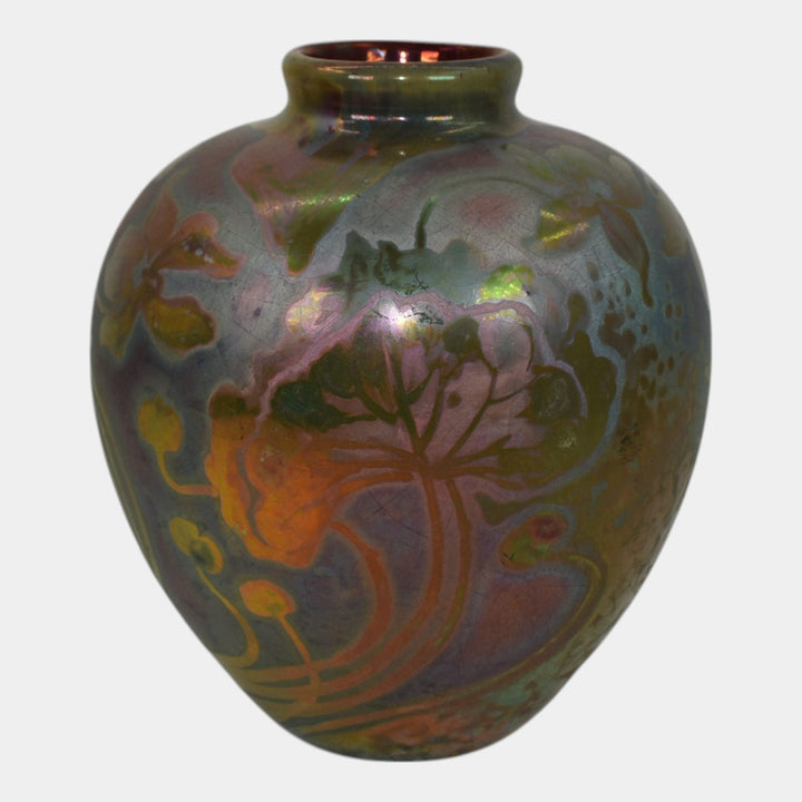 Weller Sicard 1900s Art Nouveau Pottery Iridescent Luster Ceramic Vase