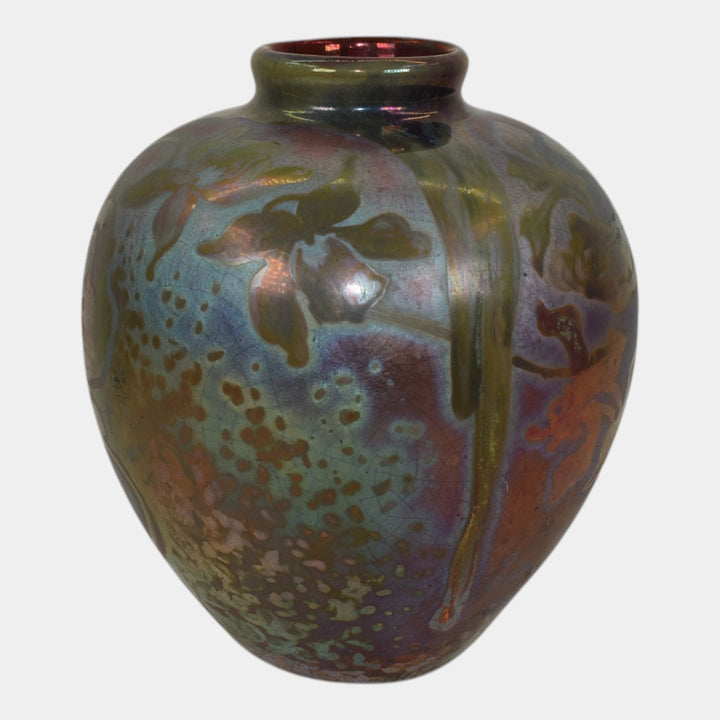 Weller Sicard 1900s Art Nouveau Pottery Iridescent Luster Ceramic Vase
