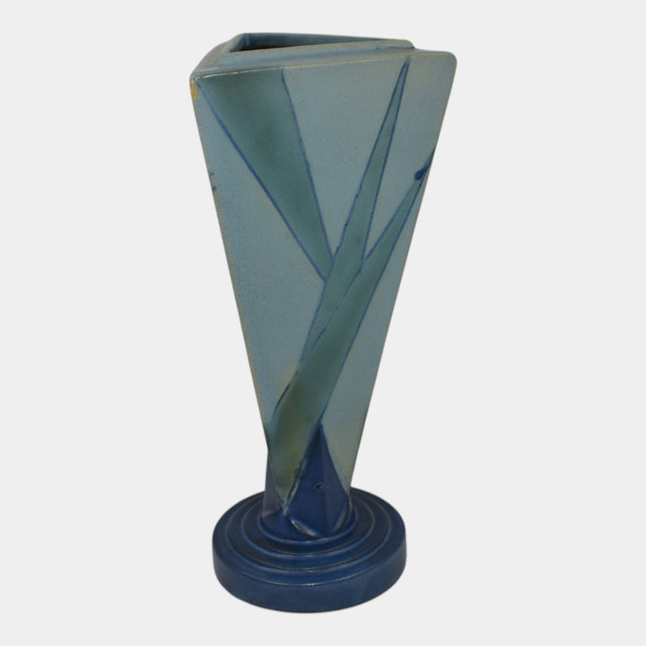 Roseville Futura 1928 Vintage Art Deco Pottery Big Blue Triangle Vase 388-9