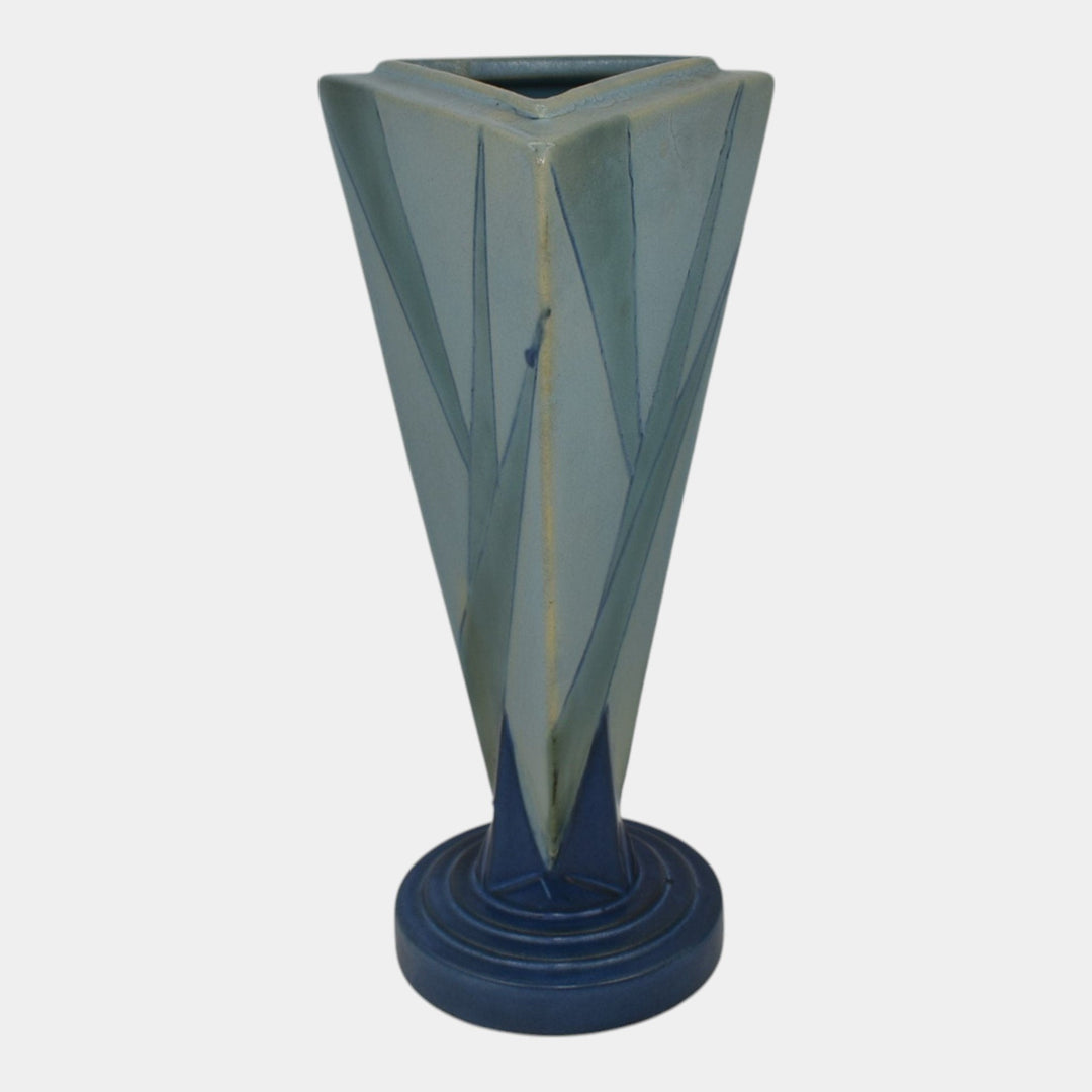 Roseville Futura 1928 Vintage Art Deco Pottery Big Blue Triangle Vase 388-9