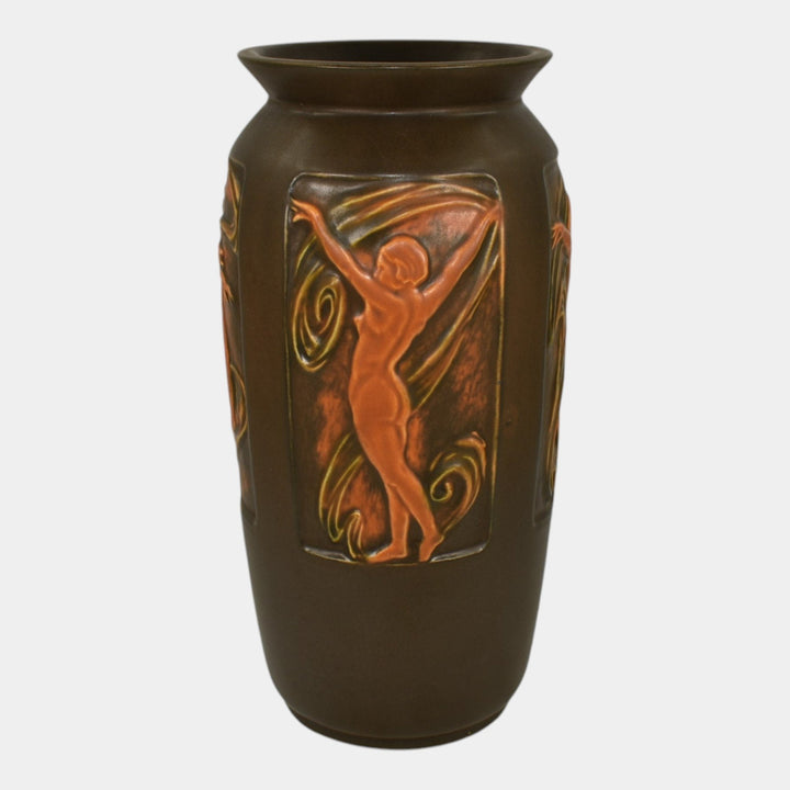 Roseville Rosecraft Panel Nude Brown 1926 Vintage Pottery Ceramic Vase 296-10