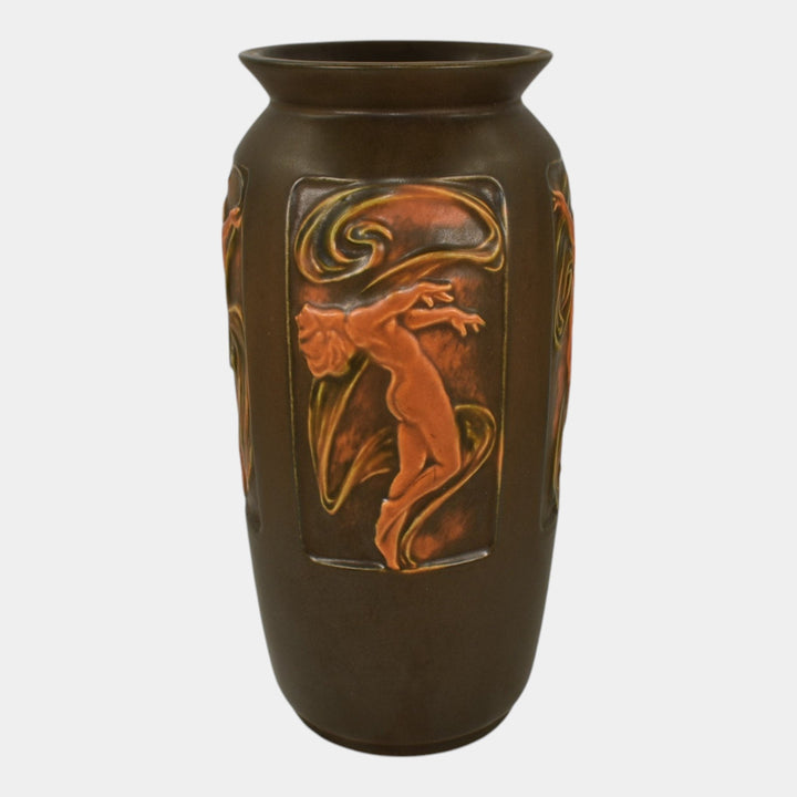 Roseville Rosecraft Panel Nude Brown 1926 Vintage Pottery Ceramic Vase 296-10