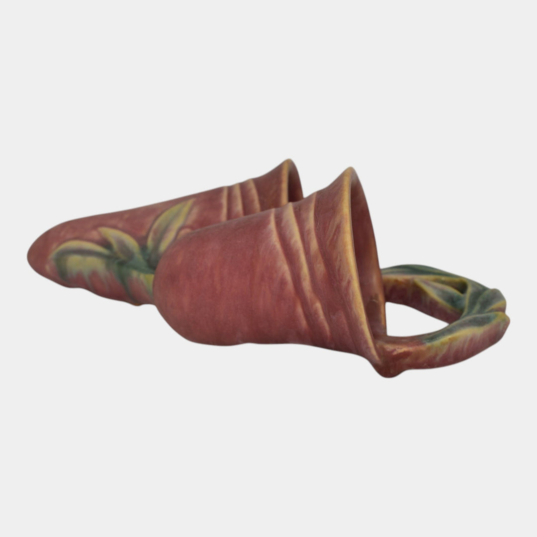 Roseville Pottery Velmoss II 1935 Red Double Wall Pocket 1274-8 - Just Art Pottery