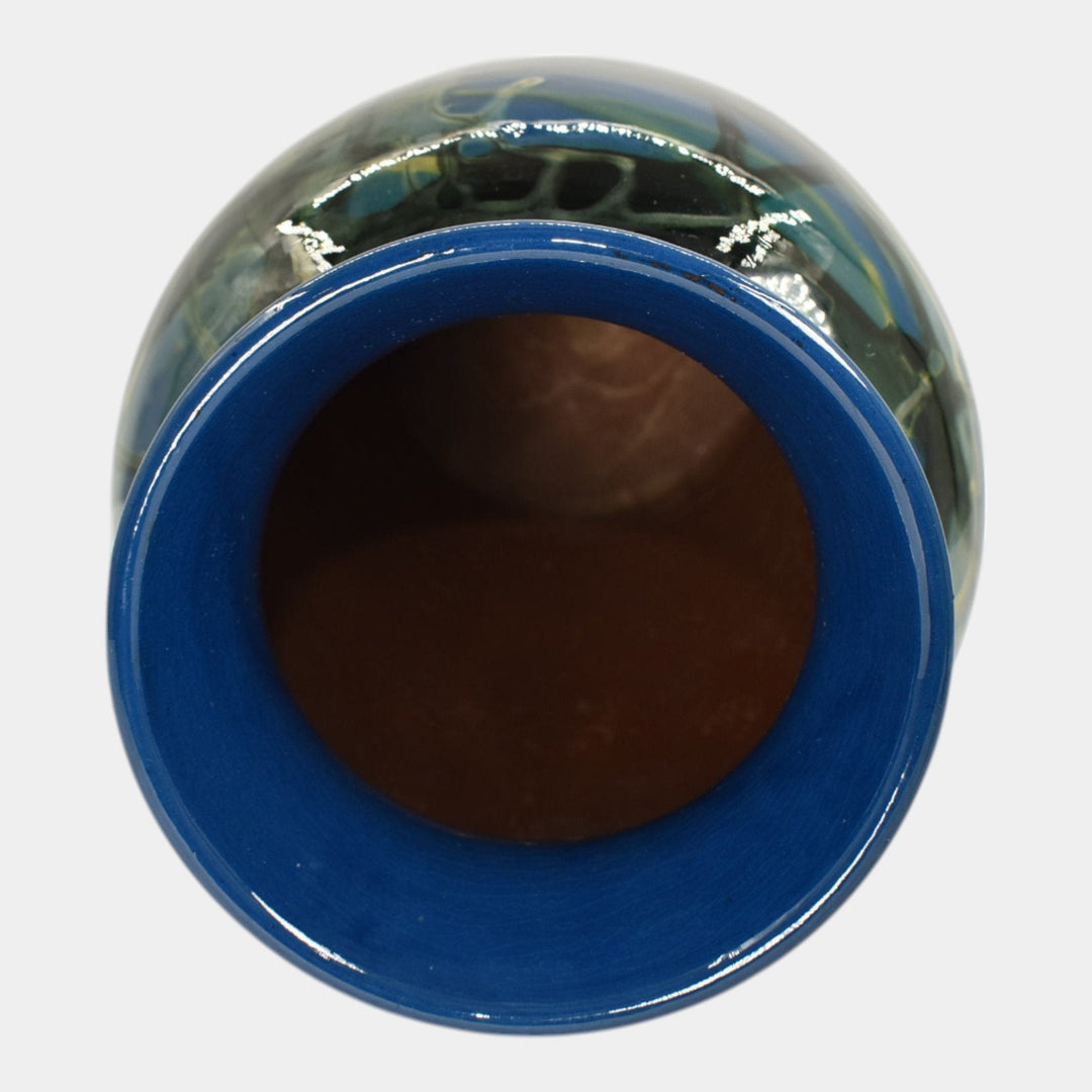 Peters and Reed Marbleized 1920s Arts And Crafts Pottery Blue Ceramic Vase